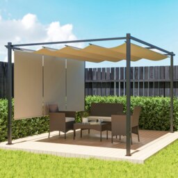 Rackhams 3 x 4m Metal Pergola with Retractable Roof and Roller Shade, Beige - Grey - Metal, Polyester Fabric - 390L x 293W x 220H cm - thumbnail 3