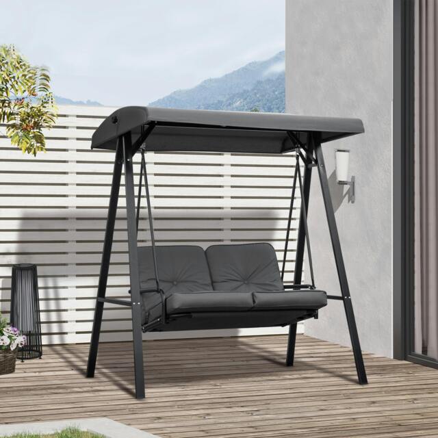 Rackhams 2 Seater Garden Outdoor Swing Chair Hammock w/ Adjustable Canopy Grey - image 1