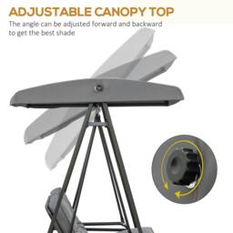 Rackhams 2 Seater Garden Outdoor Swing Chair Hammock w/ Adjustable Canopy Grey - thumbnail 5