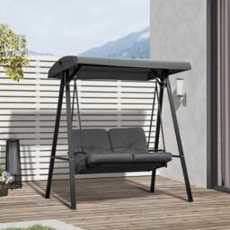 Rackhams 2 Seater Garden Outdoor Swing Chair Hammock w/ Adjustable Canopy Grey - thumbnail 1