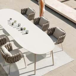 Rackhams Vallee Rattan Outdoor Dining Table Set, Table With Six Dining Chairs - Table 240cm (with 6 chairs) - Dark Grey Back Cushion + Light Grey Seat Cushion - Table 240cm (with 6 chairs) - thumbnail 3