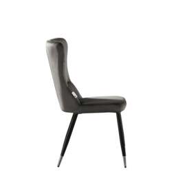 Rackhams Set of 2 New York Modern Velvet Dining Chairs-High Back Design with Black Metal Legs, Stylish & Comfortable Seating for Dining, Office - Velvet - Grey  - Modern - thumbnail 4