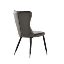 Rackhams Set of 2 New York Modern Velvet Dining Chairs-High Back Design with Black Metal Legs, Stylish & Comfortable Seating for Dining, Office - Velvet - Grey  - Modern - thumbnail 5