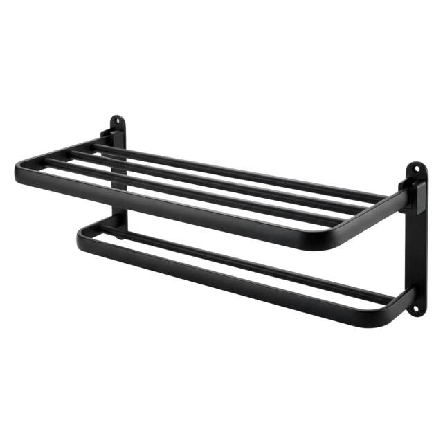Rackhams Towel Holder with 2 Bars Wall Mounted Black No Drill Bathroom Shelf Black - image 1