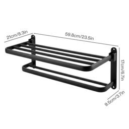 Rackhams Towel Holder with 2 Bars Wall Mounted Black No Drill Bathroom Shelf Black - thumbnail 3