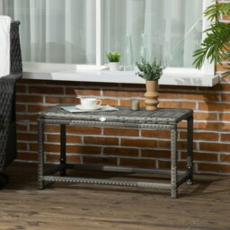 Rackhams Outdoor Coffee Table, PE Rattan Side Table w/ Plastic Board, Grey - thumbnail 3