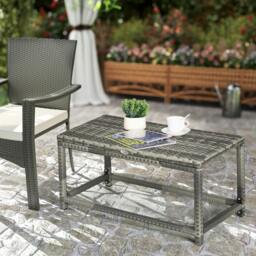 Rackhams Outdoor Coffee Table, PE Rattan Side Table w/ Plastic Board, Grey - thumbnail 1