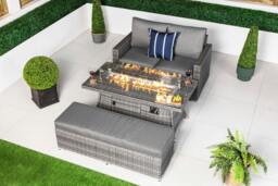 Rackhams Sydney 2 Seat Loveseat Sofa Rattan Garden Furniture Set Outdoor With Fire Pit Coffee Table & Bench - Grey - 1 - thumbnail 1