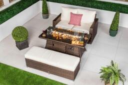 Rackhams Sydney 2 Seat Loveseat Sofa Rattan Garden Furniture Set Outdoor With Fire Pit Coffee Table & Bench - Grey - 1 - thumbnail 2