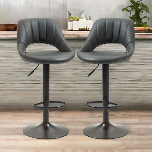 Rackhams 2PC Height Adjustable 360 PU Leather Swivel Bar Stools Set Black - image 1