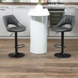 Rackhams 2PC Height Adjustable 360 PU Leather Swivel Bar Stools Set Black - thumbnail 4