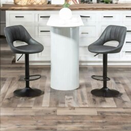 Rackhams 2PC Height Adjustable 360 PU Leather Swivel Bar Stools Set Black - thumbnail 5