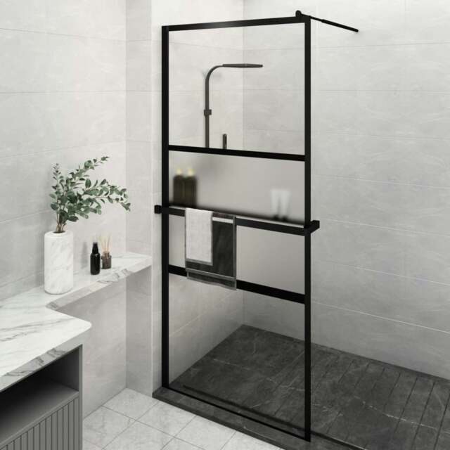 Rackhams Walk-in Shower Wall with Shelf Black 100x195 cm ESG Glass&Aluminium