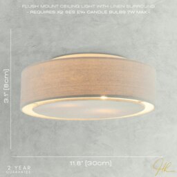 Rackhams Modern Flush Linen Fabric Ceiling Light Fitting with Diffuser Plate - thumbnail 6