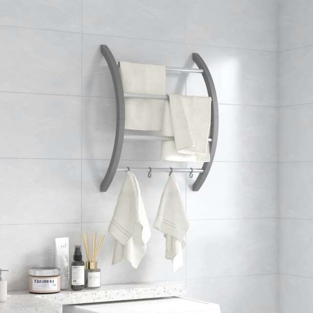 Rackhams Towel Rack with Hooks Silver 56x16x72 cm Aluminium