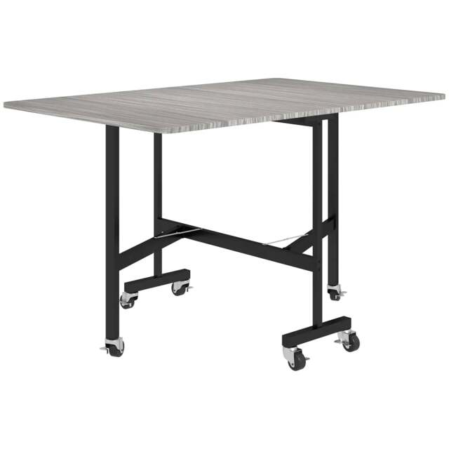 Rackhams Six-Seater Drop-Leaf Dining Table, with Wheels - Grey Wood-Effect