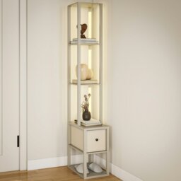 Rackhams Floor Lamp with Shelves, LED Standing Lamp with Fabric Drawer, Oak - Dark brown - thumbnail 2