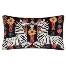 Rackhams Mirrored Embroidered Zebra Cushion Cover - Multicoloured - 50cm x 30cm - Multicoloured - 100% Cotton - thumbnail 1