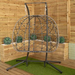 Rackhams 2 Seater Hanging Garden Rattan Egg Chair with Steel Frame and Waterproof Cover in Grey - Hanging Egg Chair - thumbnail 5