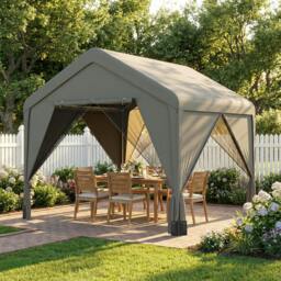 Rackhams 3 x 3 m Outdoor Patio Gazebo with Netting and Curtains, Dark Grey - 295 x 300 x 278 cm - Gazebo - Dark Grey - thumbnail 1