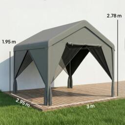 Rackhams 3 x 3 m Outdoor Patio Gazebo with Netting and Curtains, Dark Grey - 295 x 300 x 278 cm - Gazebo - Dark Grey - thumbnail 4