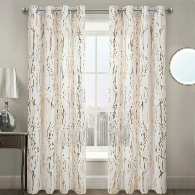 Rackhams Swirls Eyelet Voile Panel - 150cm x 182cm - Gold - image 1