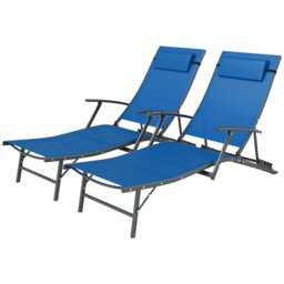 Rackhams Set of 2 Garden Sun Loungers, Folding Chaise Lounge Chairs, Black - Black - Texteline - 64W x 154D x 87H cm - thumbnail 6
