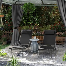 Rackhams Set of 2 Garden Sun Loungers, Folding Chaise Lounge Chairs, Black - Black - Texteline - 64W x 154D x 87H cm - thumbnail 1
