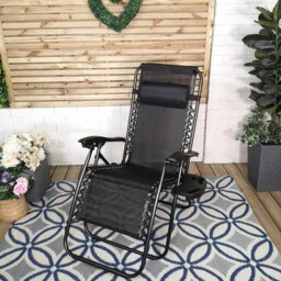 Rackhams Black Multi Position Textoline Zero Gravity Garden Relaxer Chair Lounger - SunLoungers - thumbnail 2