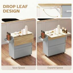 Rackhams Kitchen Island with Drop Leaf, Rolling Kitchen Storage Trolley, Grey - thumbnail 4