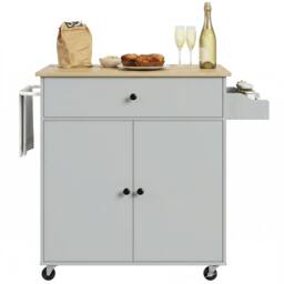 Rackhams Kitchen Island with Drop Leaf, Rolling Kitchen Storage Trolley, Grey - thumbnail 2