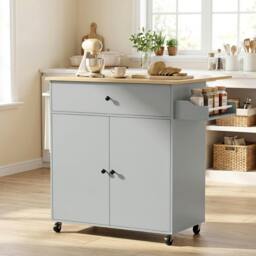 Rackhams Kitchen Island with Drop Leaf, Rolling Kitchen Storage Trolley, Grey - thumbnail 1
