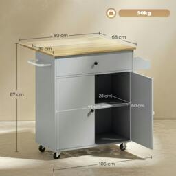 Rackhams Kitchen Island with Drop Leaf, Rolling Kitchen Storage Trolley, Grey - thumbnail 3