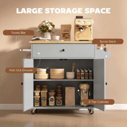 Rackhams Kitchen Island with Drop Leaf, Rolling Kitchen Storage Trolley, Grey - thumbnail 5