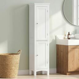 Rackhams Tall Bathroom Cabinet with Adjustable Shelves, Double Door, White - White - Bathroom cabinet - MDF - thumbnail 1