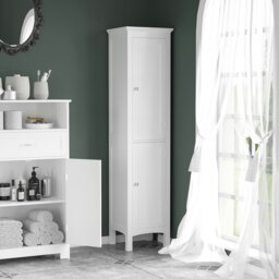 Rackhams Tall Bathroom Cabinet with Adjustable Shelves, Double Door, White - White - Bathroom cabinet - MDF - thumbnail 3