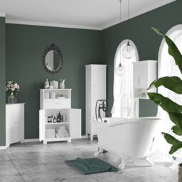 Rackhams Tall Bathroom Cabinet with Adjustable Shelves, Double Door, White - White - Bathroom cabinet - MDF - thumbnail 4