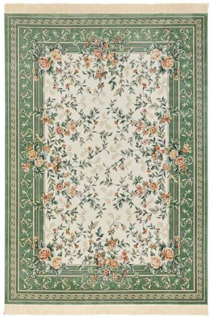 Rackhams Oriental Antik Flowers Velvet With Fringes Green Rug - 95X140 cm - image 1