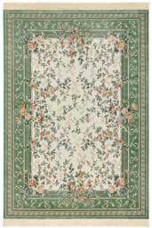 Rackhams Oriental Antik Flowers Velvet With Fringes Green Rug - 95X140 cm - thumbnail 1