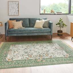 Rackhams Oriental Antik Flowers Velvet With Fringes Green Rug - 95X140 cm - thumbnail 3