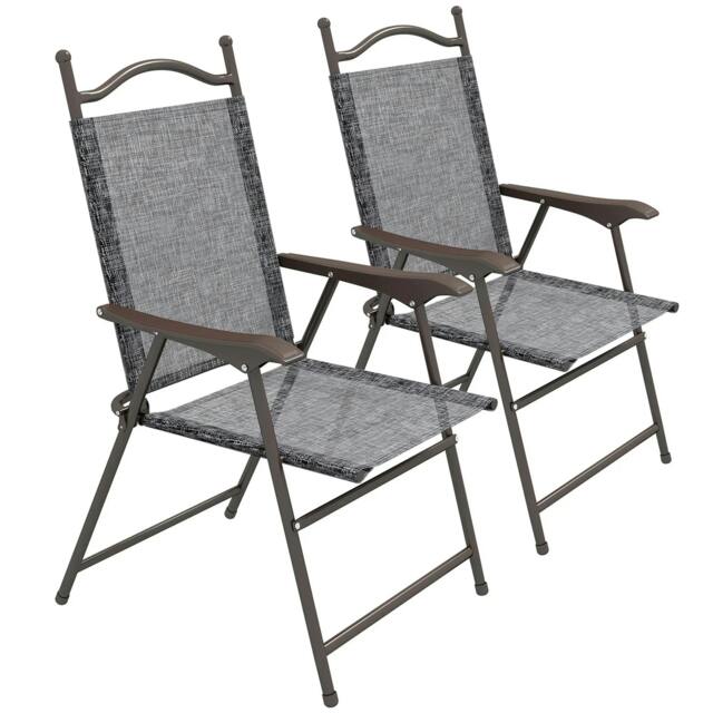 Rackhams Set of Two Folding Garden Chairs, with Fabric Mesh Seats - Grey - image 1