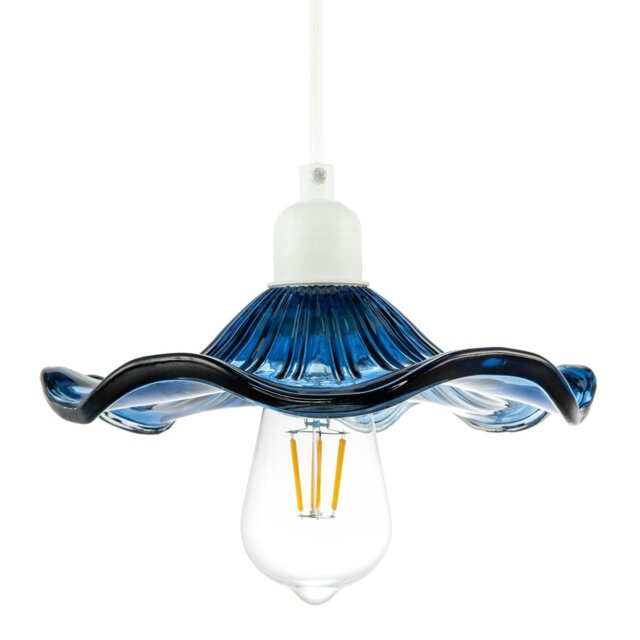 Rackhams Designer Ribbed Midnight Glass Pendant Shade with Wavy Ruffled Edge - image 1