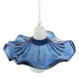 Rackhams Designer Ribbed Midnight Glass Pendant Shade with Wavy Ruffled Edge - thumbnail 3