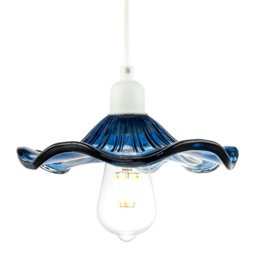Rackhams Designer Ribbed Midnight Glass Pendant Shade with Wavy Ruffled Edge - thumbnail 2