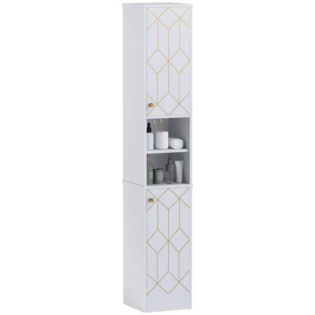 Rackhams Tall Bathroom Storage Cabinet with Doors, Slim Bathroom Storage Unit with Adjustable Shelves, Freestanding Bathroom Storage Unit, White
