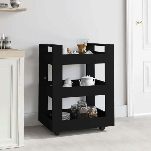 Rackhams Kitchen Trolley Black 60x45x80 cm Engineered Wood