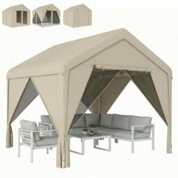 Rackhams 3 x 3 m Outdoor Patio Gazebo with Netting and Curtains, Khaki - 295 x 300 x 278 cm - Gazebo - Khaki - thumbnail 3