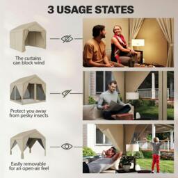 Rackhams 3 x 3 m Outdoor Patio Gazebo with Netting and Curtains, Khaki - 295 x 300 x 278 cm - Gazebo - Khaki - thumbnail 6
