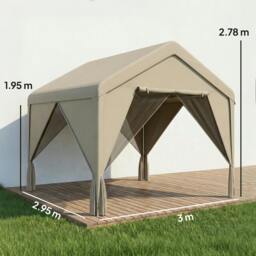 Rackhams 3 x 3 m Outdoor Patio Gazebo with Netting and Curtains, Khaki - 295 x 300 x 278 cm - Gazebo - Khaki - thumbnail 4