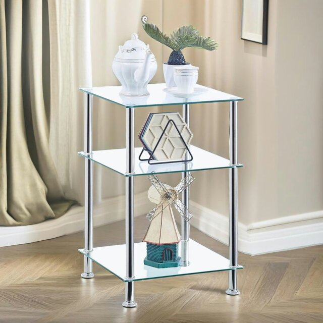 Rackhams 3 Tier Tempered Glass Side Table Silver - image 1